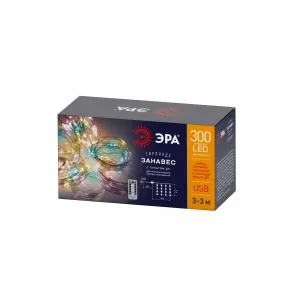 ЕGNIG - ZM ЭРА Гирлянда LED занавес с пультом 3*3 м мультиколор 300 LED